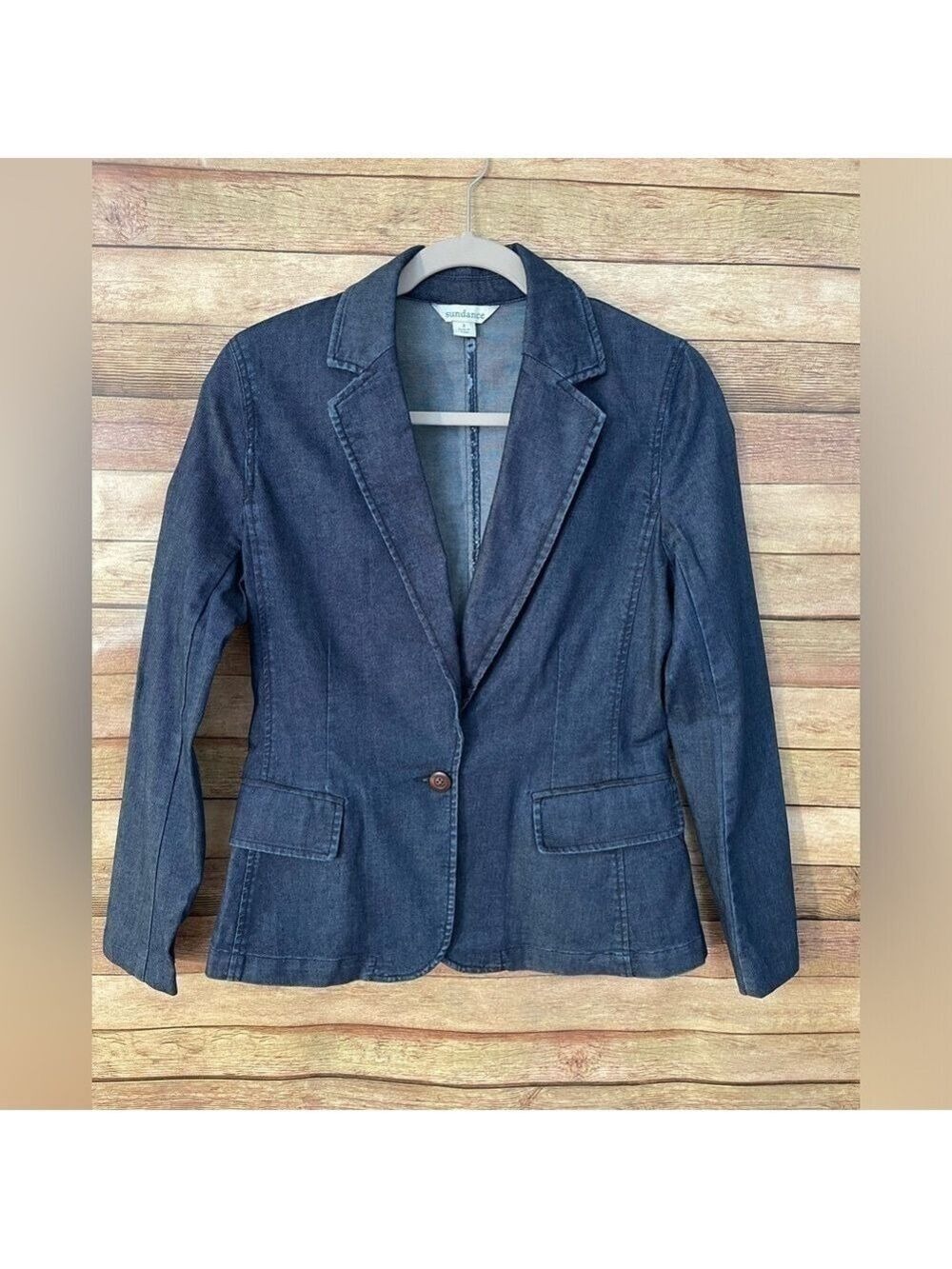 Sundance Women's Blazer Denim Chambray Blue Tania Jacket One Button Size: 2